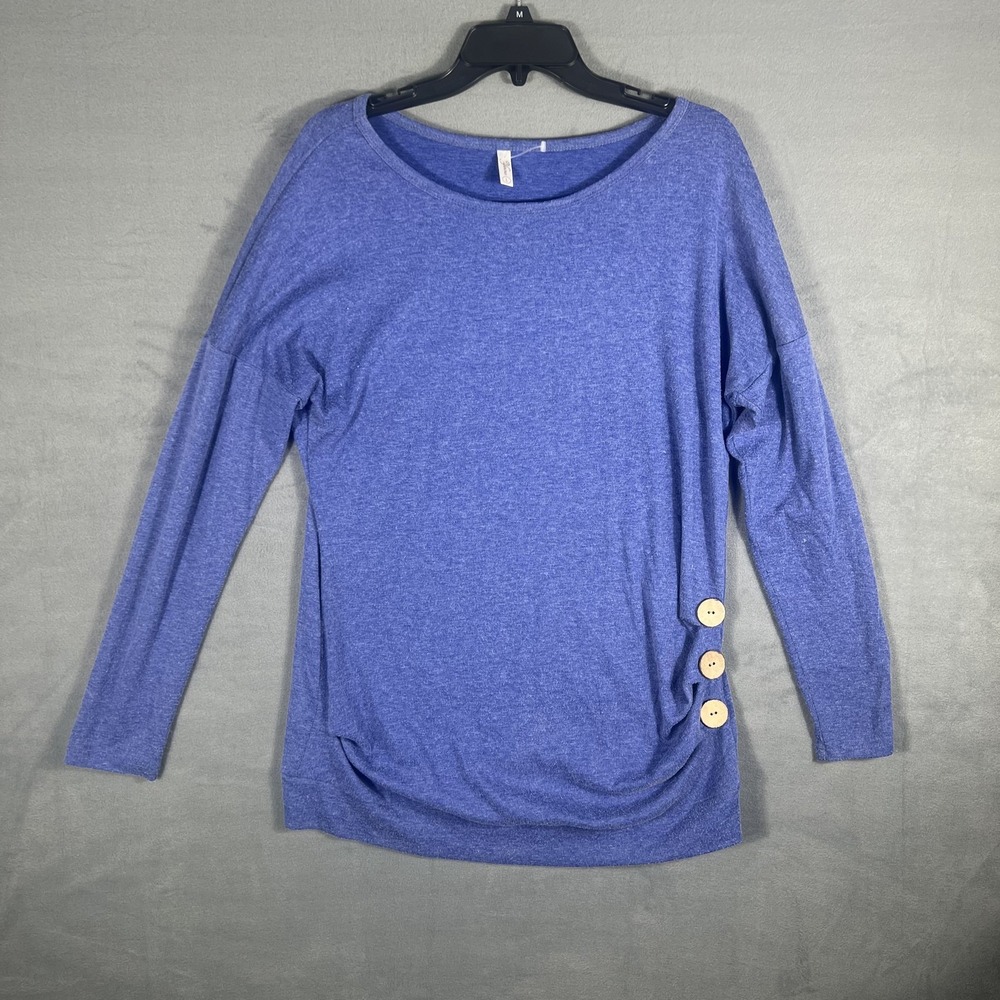 Yincro Women's Periwinkle Heather Blue Long Sleeve Tunic Top Size L with Buttons